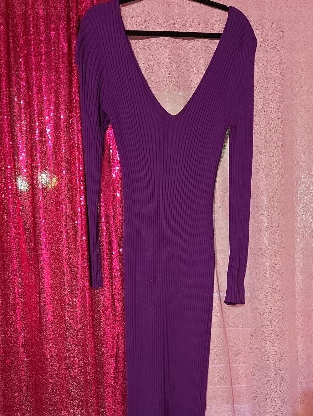 Fashion Nova Deep Plum Ribbed Long Sleeve Dress